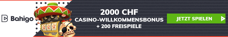 Banner mit Bahigo willkommensbonus Logo und 2000 CHF Casino Willkommensbonus plus 200 Freispiele