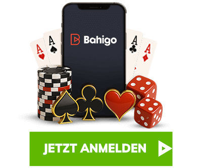 Smartphone mit Spielkarten, Casinochips und Würfeln